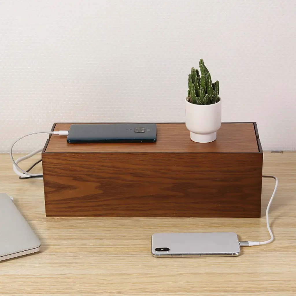 

Wooden Cable Management Box Made from Wood Material Hide Wires & Power Strips Desk Cord Organizer Box for Home Office