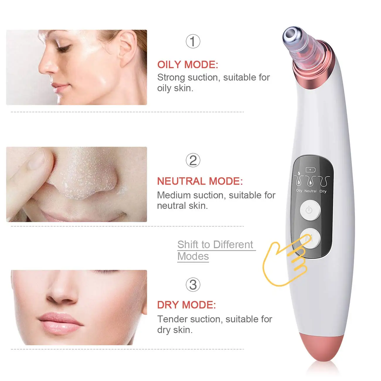 블랙헤드 제거제 모공 진공(카메라 포함) - 업그레이드된 얼굴 모공 클렌저 Wifi 실시간 비주얼(조절 가능한 흡입 3개 및 프로브 5개 포함)