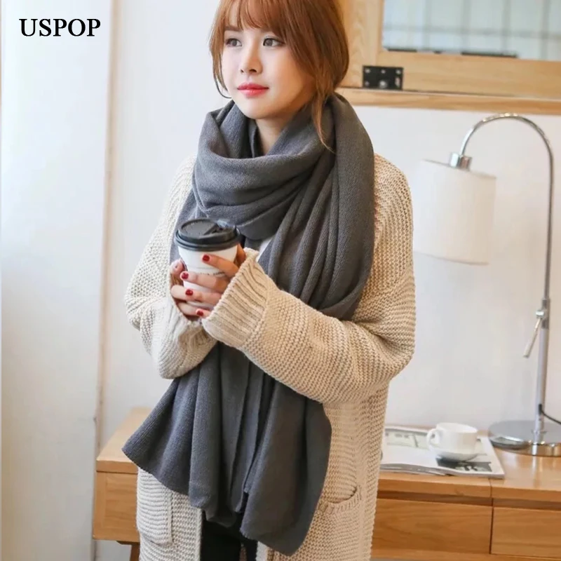 USPOP Winter Thick Soft Scarves for Women Unisex Solid Color Long Warm Scarf  Pashmina