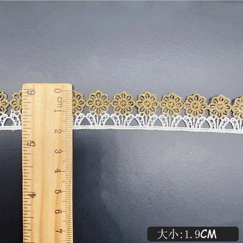 5Yards 1.9cm Wide Golden Flower Black,White Edge Fabric Diy Wedding Gold Thread Embroidery Lace Accessories Doll Dress,Bra,