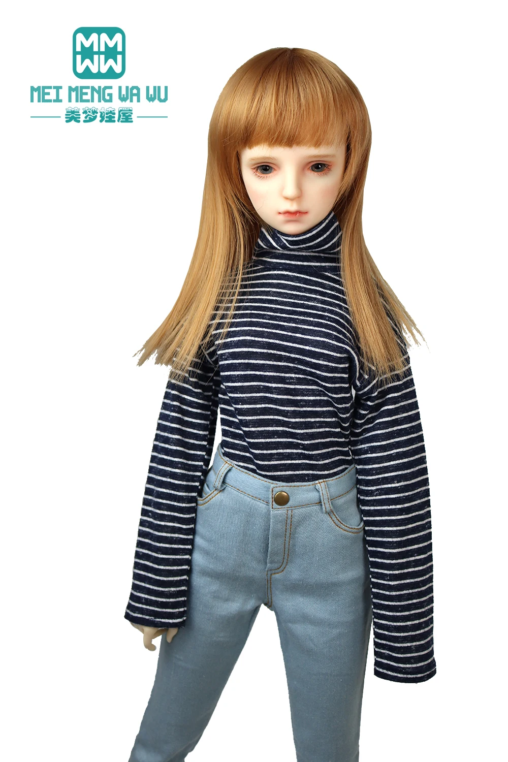 60CM BJD Doll Clothes 1/3 SD Toys Ball Jointed Doll Fashion Striped Turtleneck Jeans