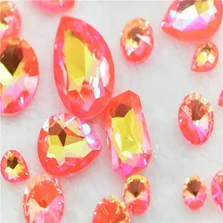 Jewelry Stones Orange Mocha Ab Decoration Rhinestones Crystal Glass Christmas Rivoli Navette Teardrop Glue on Clothes  Crafts