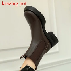 Krazing Pot Cow Leather Round Toe Chelsea Boots Slip On Flat Platform Keep Warm Punk Sexy Neutral Chic All-match Ankle Boots