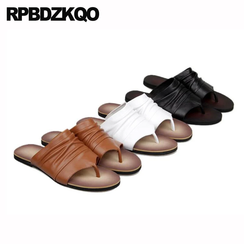 Casual Shoes Flat 2023 Soft Slides Slip On Slippers Beach Flip Flop Designer Runway Men Sandals Genuine Leather Summer White