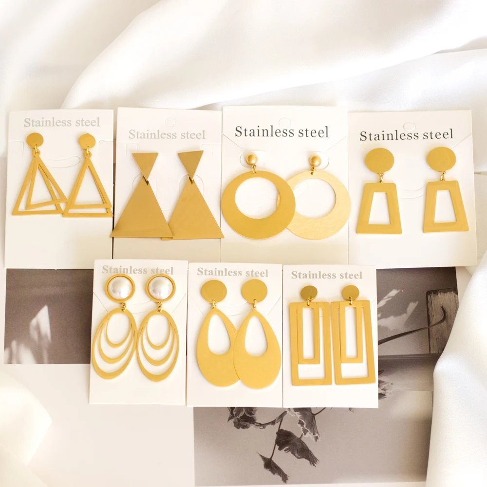 LUXUKISSKIDS Korean Style Round Square Geometric Dangling Earrings For Women\'s Long Drop Pendients Trendy Steel Jewelry Aretes