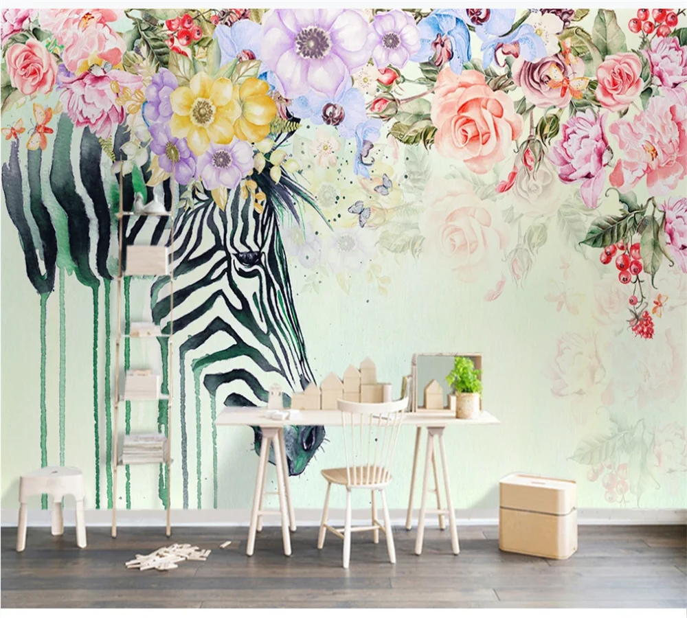 Custom wallpaper mural 3D-8D wall cloth beautiful zebra flower Nordic indoor background wall decoration painting