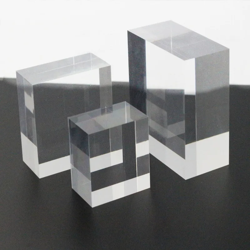 8~15CM Clear Acrylic Plastic BLOCK Cosmetics Jewelry Base Crystal Box Booth Plexiglass Floor Display Stand