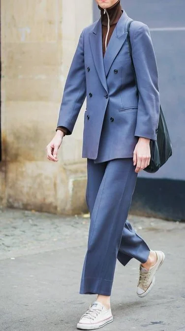 Costume Blazer bleu pour femmes, tenue de bureau, deux pièces (veste + pantalon), printemps-été, 2021