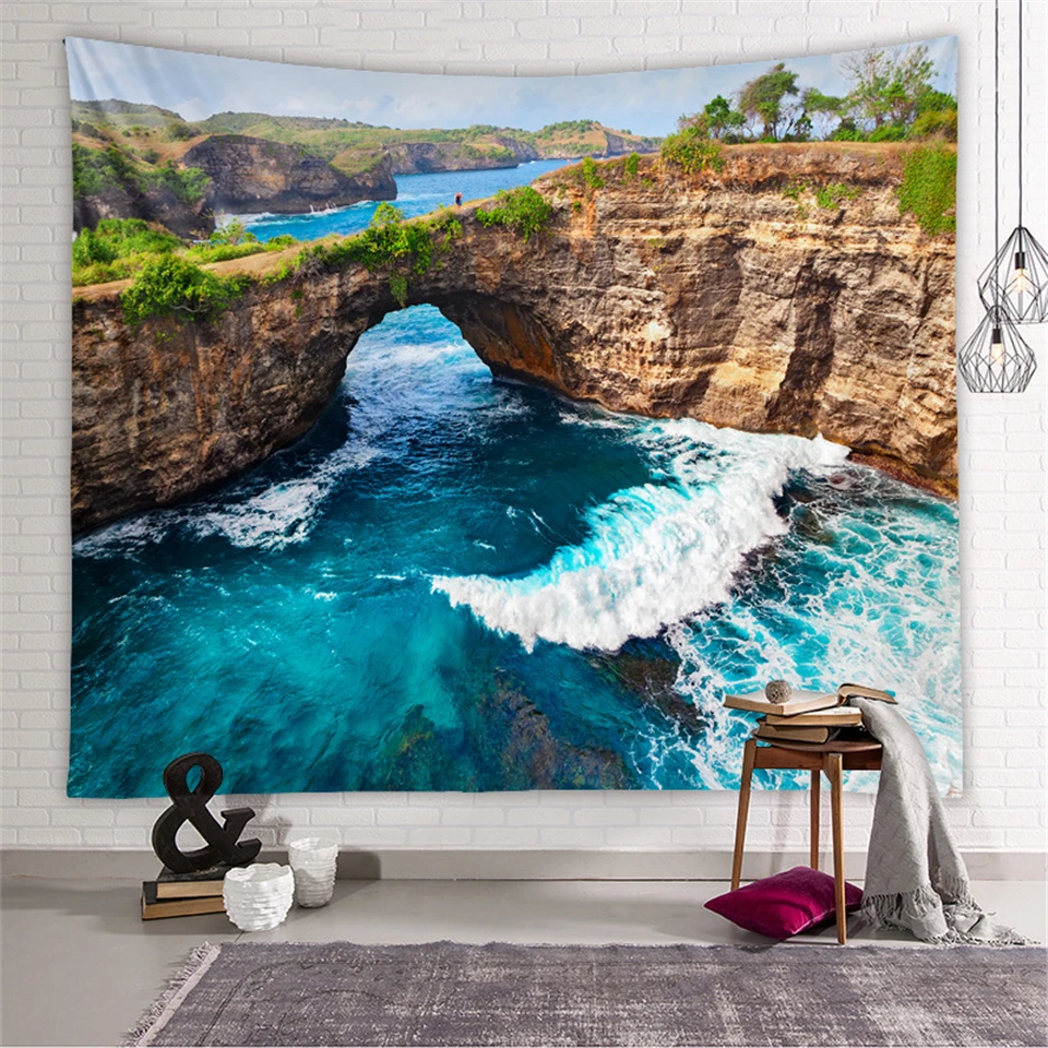 Natural Cave Landscape Tapestry Nature Psychedelic Home Decor Wall Cloth Tapestries Canyon Waterfall Wall Hanging Blanket Carpet