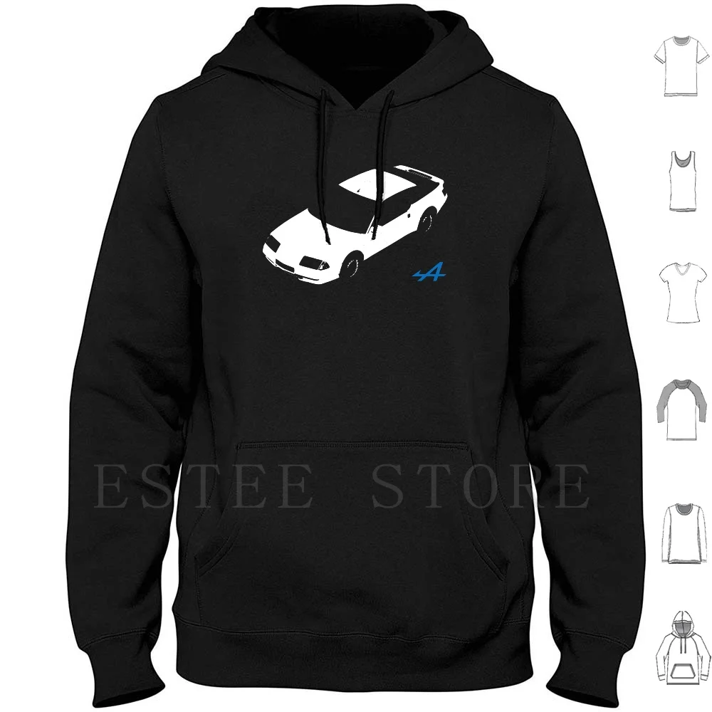 Alpine ( White ) Hoodies Long Sleeve Alpine A310 A610 V6 French France Sports Car Cars 1970s 1980s 1990s 70s 80s