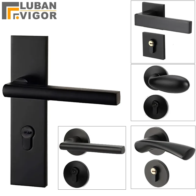 Liga de alumínio preto Maçaneta, Interior e Quarto Split Porta fechaduras, Silent Lock Body Hardware, bonito Escolher