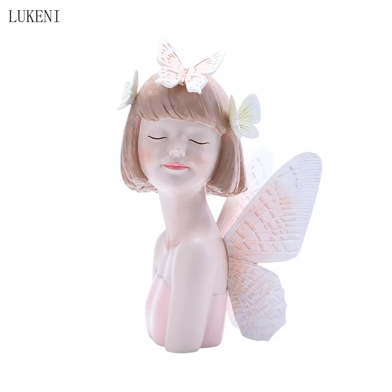 

Short Hair Butterfly Girl Resin Crafts Light Luxury Creative Home Furnishing Living Room Character Decoration Customization