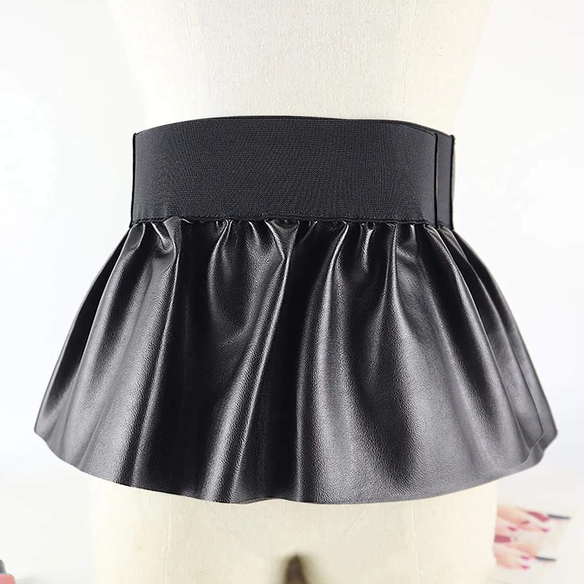 Womens Sexy Mini Skirts Ladies Femem Faux Leather Pleated Side Split Embellished Studded Skirt for Evening Parties Clubwear