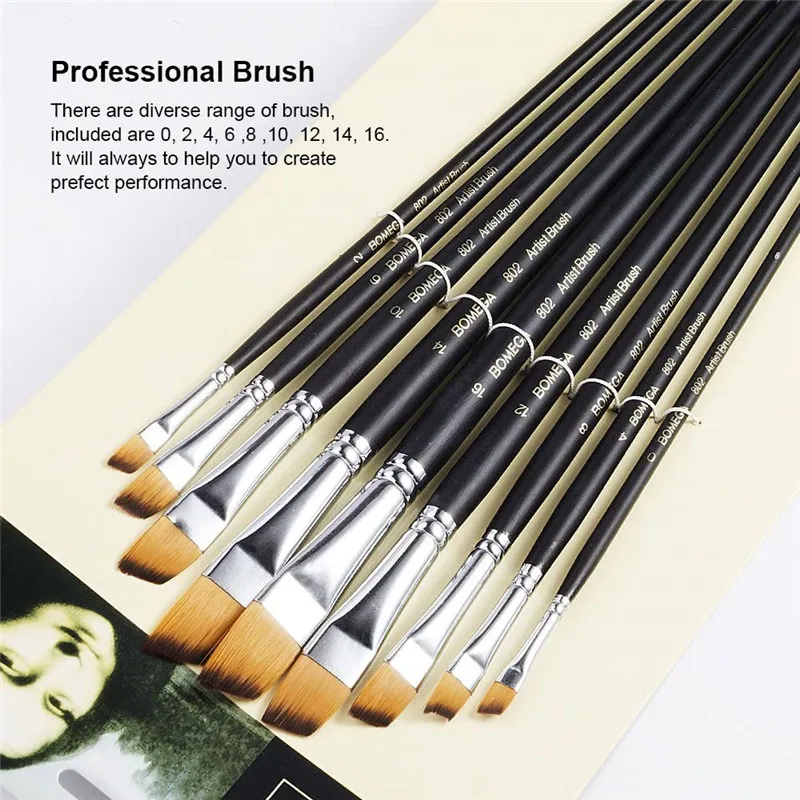 9pcs Nylon Hair Paint Brush Set Acrylic Oil Oblique Painting Brush For Oil Acrylic Brush Pen pincel para pintura Art Supplies