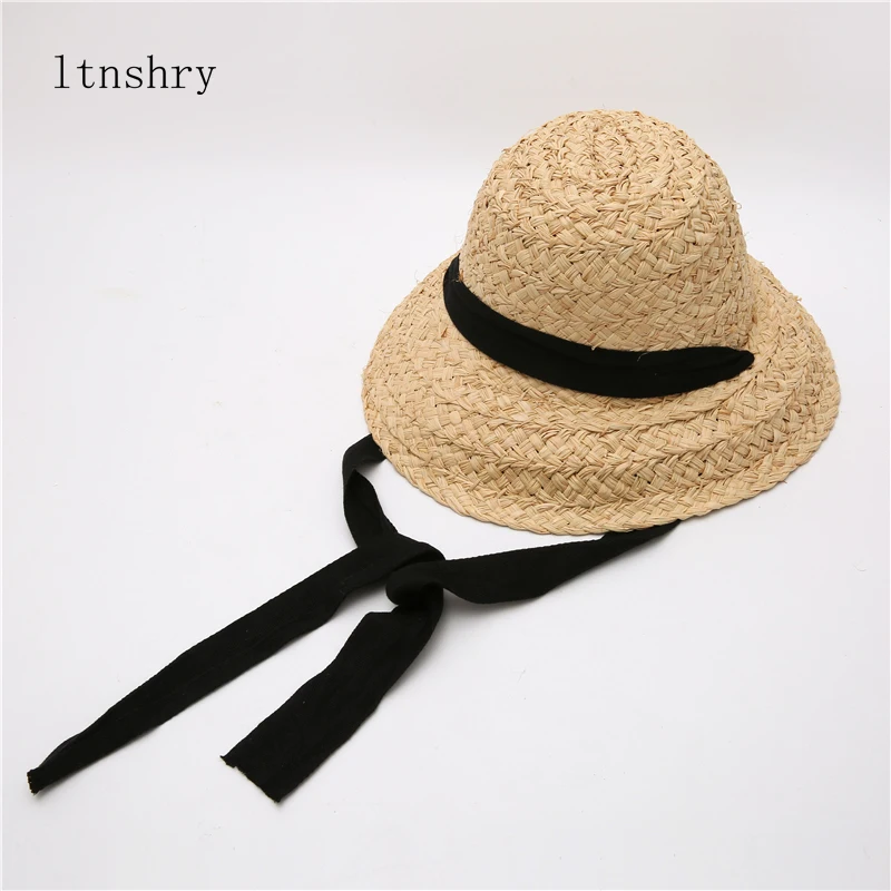 New Summer hats for women Retro flat drooping hat brim hand-made raffia straw hat ladies outdoor sun protection beach straw hat