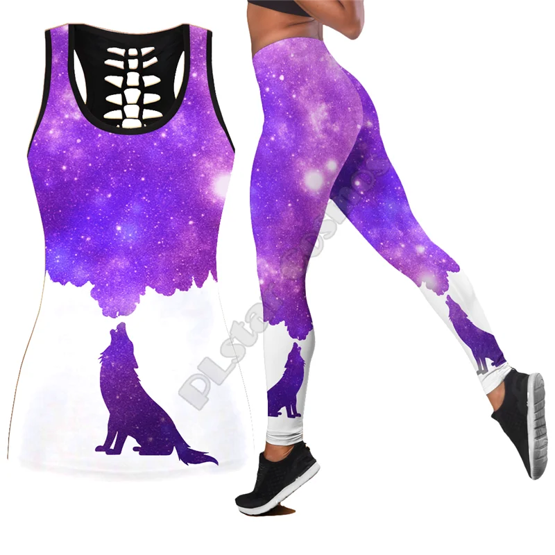 

Wolf Legging hollow tank Combo 3D Printed Tank top Suit sexy Yoga Fitness Soft Legging Summer Women For Girl 04