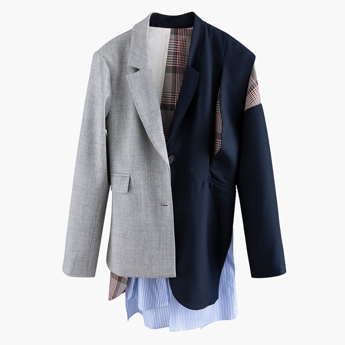 

IHOBBY Women Spring Patchwork Blazers Fashion New Irregular Long Sleeve Hit Color Blazer Female Top Coat