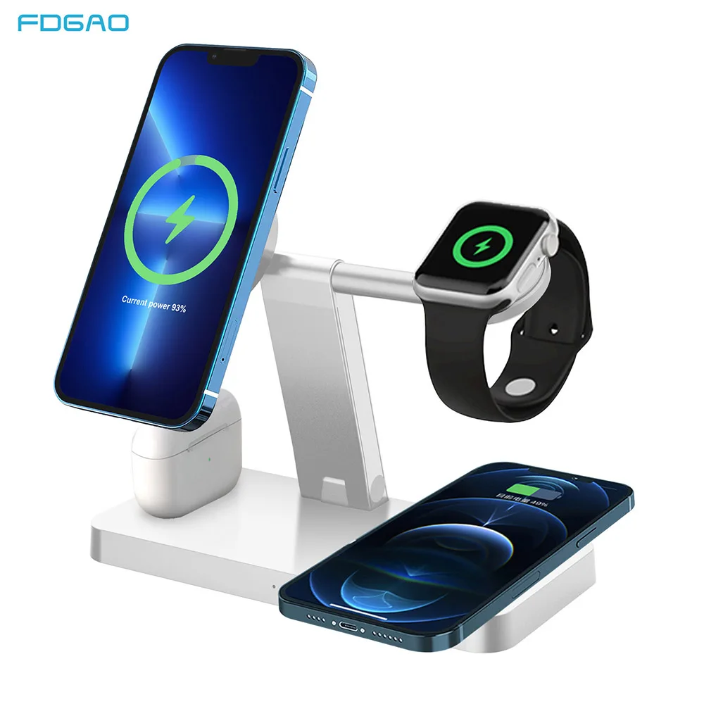 15W Magnetic Wireless Charger 4 in 1 for iPhone  15 14 13 12 Pro Max Mini 11 Fast Charging Stand For Apple Watch 9 8 7 Airpod 3