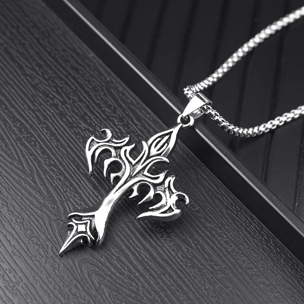 Hip-hop rock retro punk domineering simple steel warrior cross amulet men's pendant birthday gift necklace jewelry wholesale