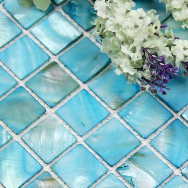 11 PCS 2mm Thickness Dying Blue Mother Of Pearl Tile Backsplash Kitchen Bathroom Sea Shell Mosaic MOP049