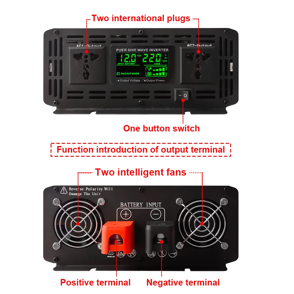 Convertitore di tensione inverter a onda sinusoidale pura DC 12V 24V 220V 4000W 5000W 8000W 10000W Convertitore di tensione inverter solare per auto