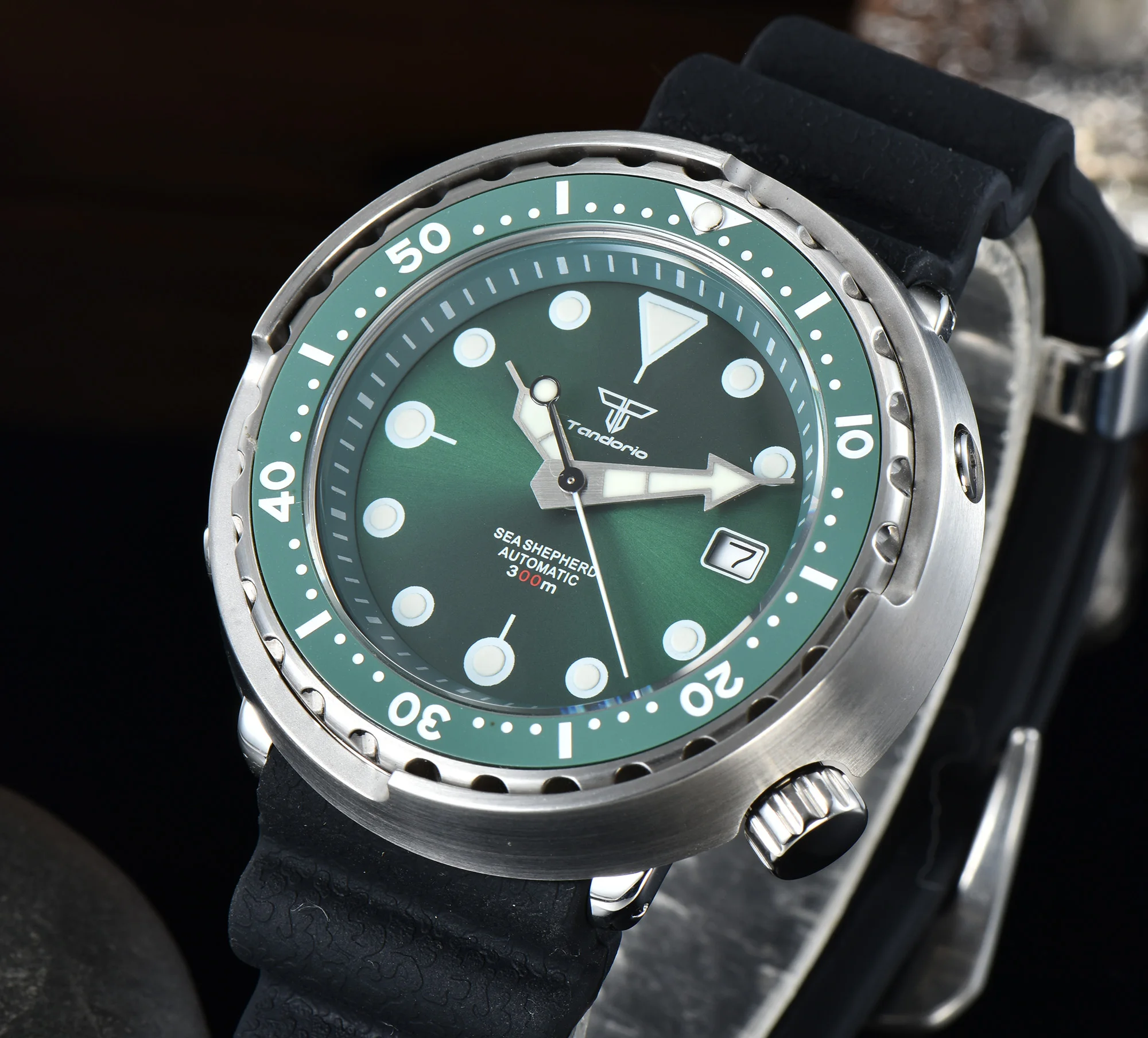 

24 Jewels NH35A Green Dial Tandorio Brand 46.5mm Diving Automatic Watch Super Luminous Marks Unidirectional Bezel