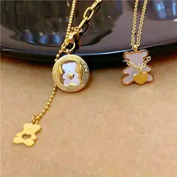 Temperament Shell Retro Titanium Steel Beads Geometry Bear Female Necklace Korean Style Necklace Heart Clavicle Chain