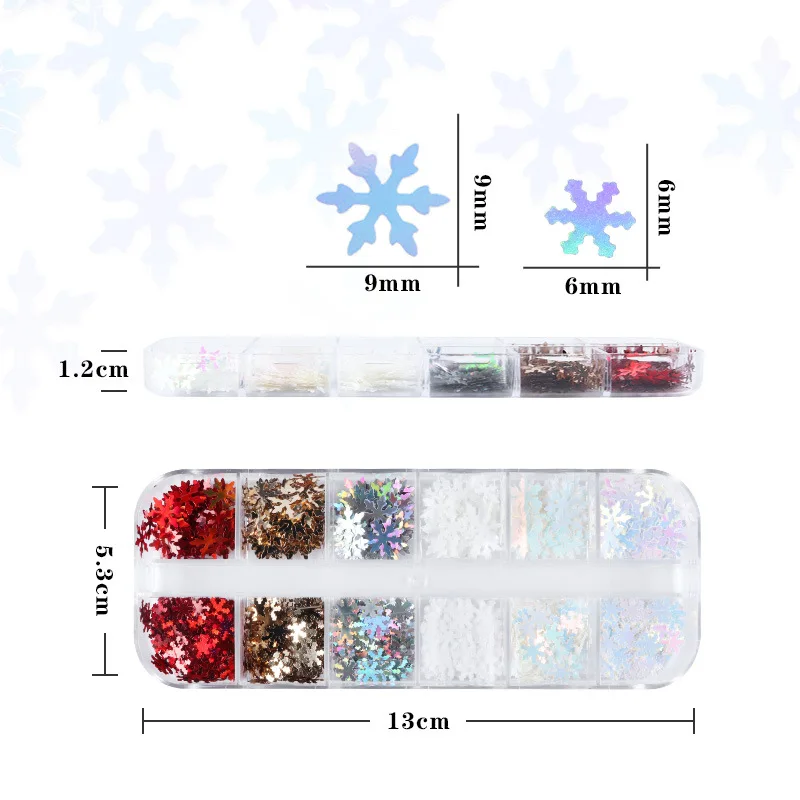 12 Grids 3D Snowflake Xmas Tree Metal Slices Nail Art Sequins Christmas Decorations nail Thin Sticker Winter Designs Manicure