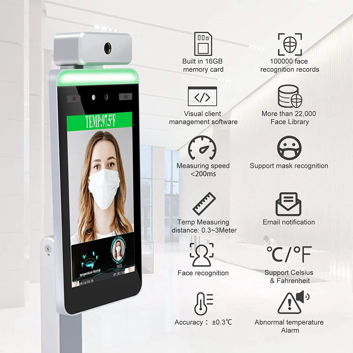 Face Recognition Body Temperature Outdoor Digital Thermometer, Staff Attendance All-in-One Machine Support Face Comparison