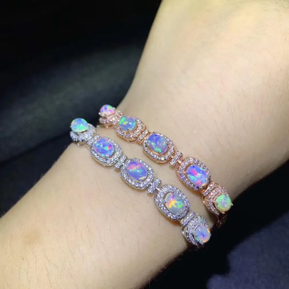 

Natural Opal bracelet, 925 Sterling silver, the only gemstone in the world that changes color, seven-color light, rainbow