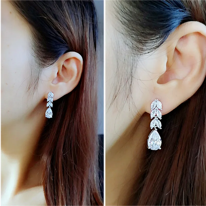Huitan Elegant Women Drop Earring Crystal Zircon Gorgeous Girl Wedding Party Fashion Jewelry High Quality New Arrival Earrings