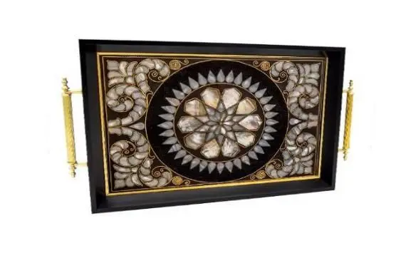 

DOLBOVI Zücev Mosaic Pattern Wood Serving tray Black SERVİCE-S120 tray поднос plateau de service