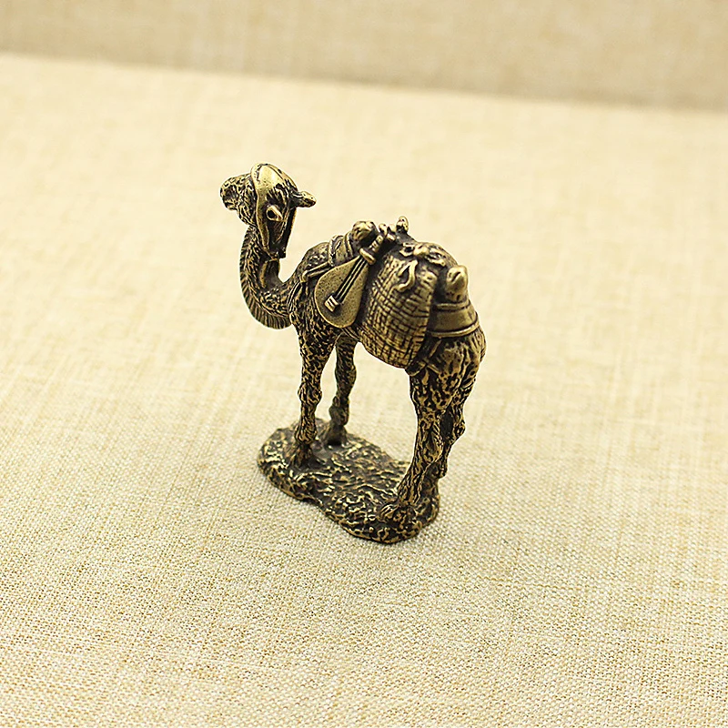 Handmade Silk Road Pure Brass Retro Animal Camel Statue Desk Decoration Ornaments Gifts Home Decor Sculpture Copper Tea Pet