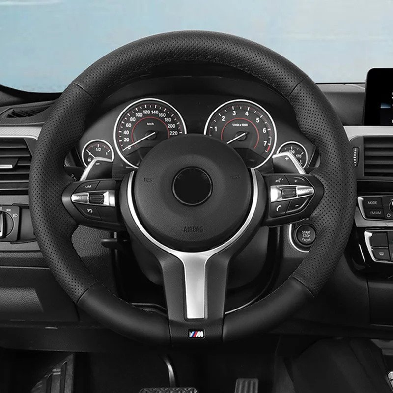 CARDAK Black Artificial leather Steering Wheel Cover for BMW F87 M2 F80 M3 F82 M4 M5 F12 F13 M6 F85 X5 M F86 X6 F33 F30 M Sport