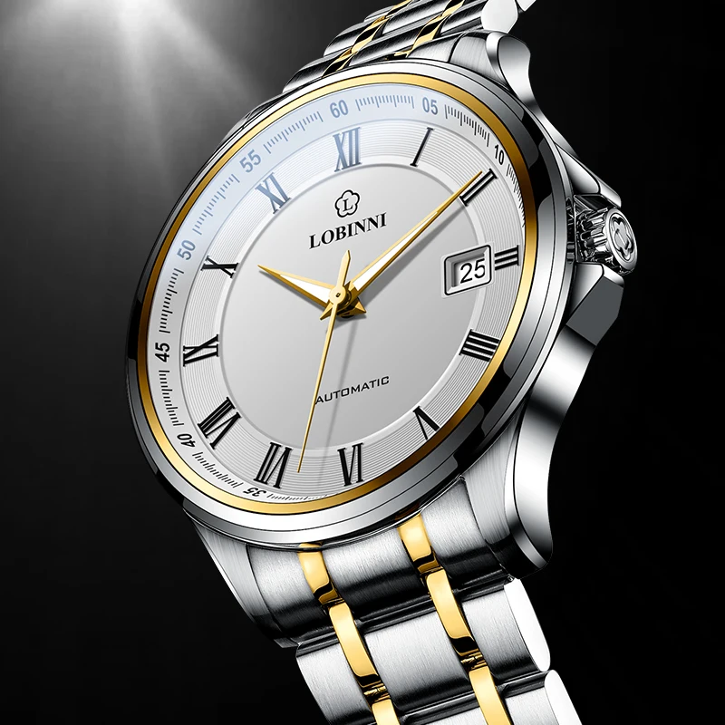LOBINNI Men's Automatic Mechanical Watch Luxury Swiss Brand Japan Imported NH35A Movement Sapphire Crystal 50M Waterproof L9008M
