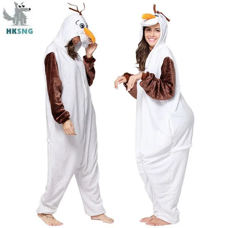 HKSNG New Adult Animal Snowman Olaf Onesies Flannel Pajamas Cartoon Cosplay Costumes Party Jumpsuits Christmas Gift Kigurumi