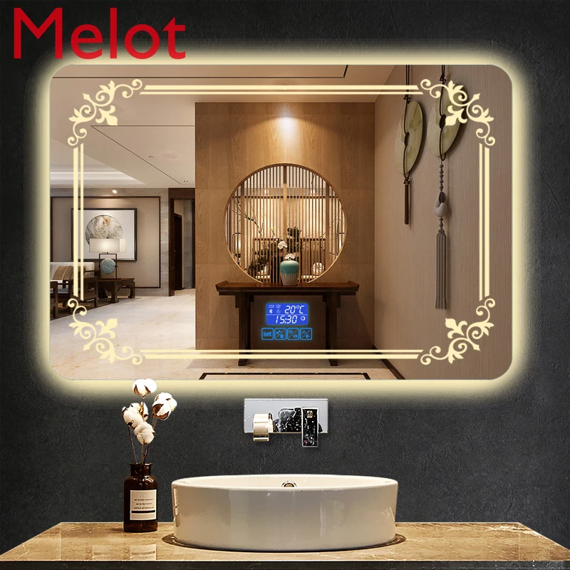 Smart Bathroom Mirror Touch Screen LED Bathroom Mirror Antifogging Dressing Mirror Wall-Mounted Jane European Style Pattern