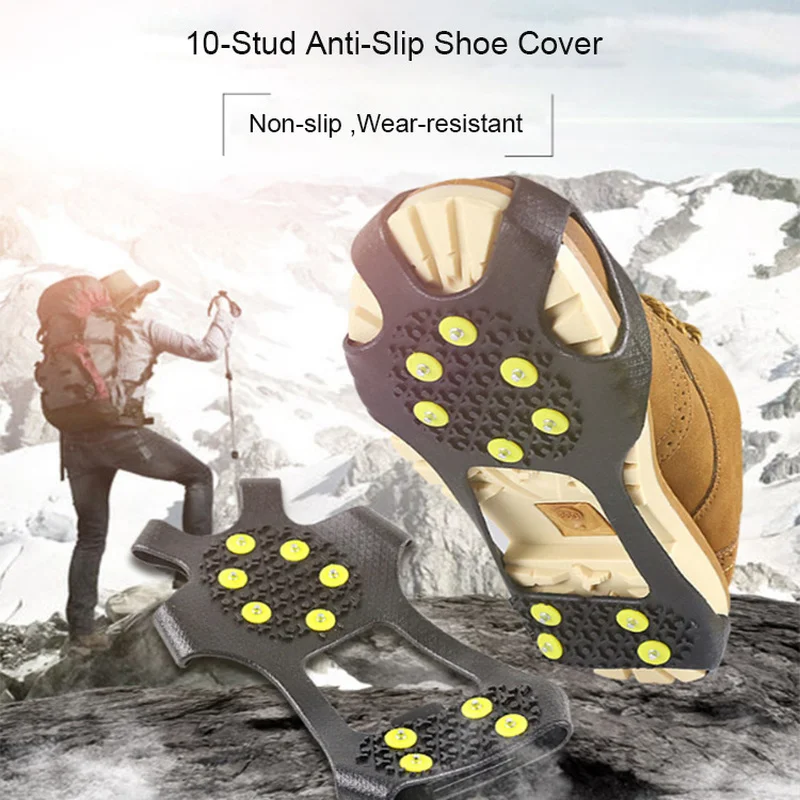 10-Tooth Anti-Skid Ice Gripper Spike Winter Climbing Anti-Slip Snow Spikes Grips Cleats Over Shoes Covers Crampon Dropship