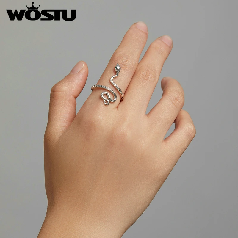 WOSTU 925 Sterling Silver Silver snake Ring Retro Open Ring For Women Fine Silver Finger Ring Jewelry Gift CTR199