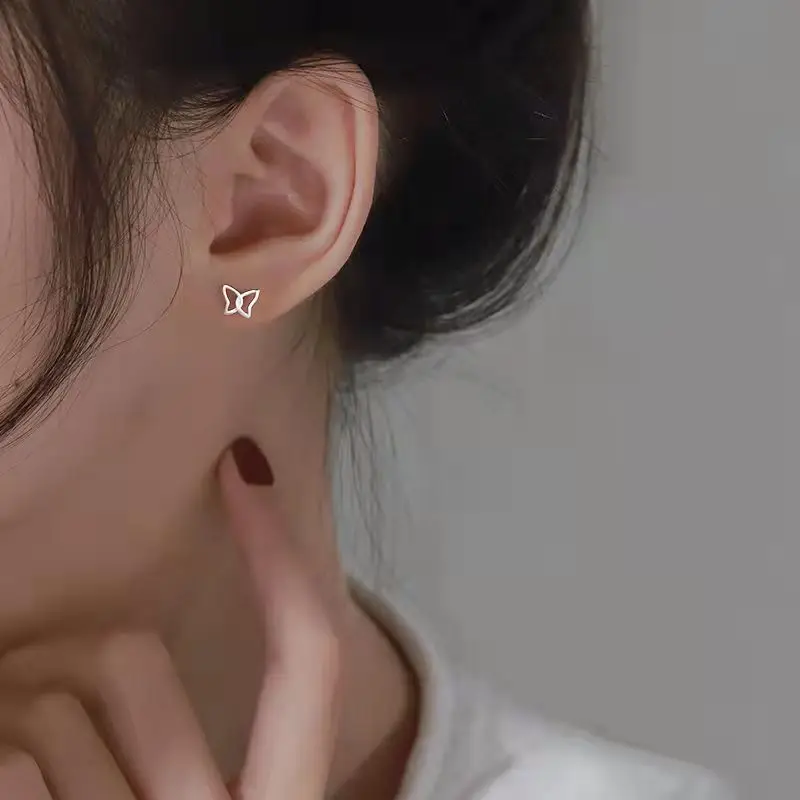 New Trendy Stud Earrings For Women Korean Fashion Hollow Butterfly Geometric Sweet Exquisite Small Piercing Jewelry Wholesale