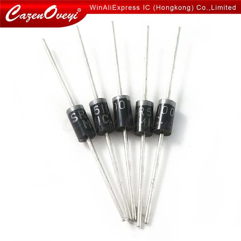 10pcs/lot schottky diode SR5100 5A/ 100V DO -27 SB5100 In Stock