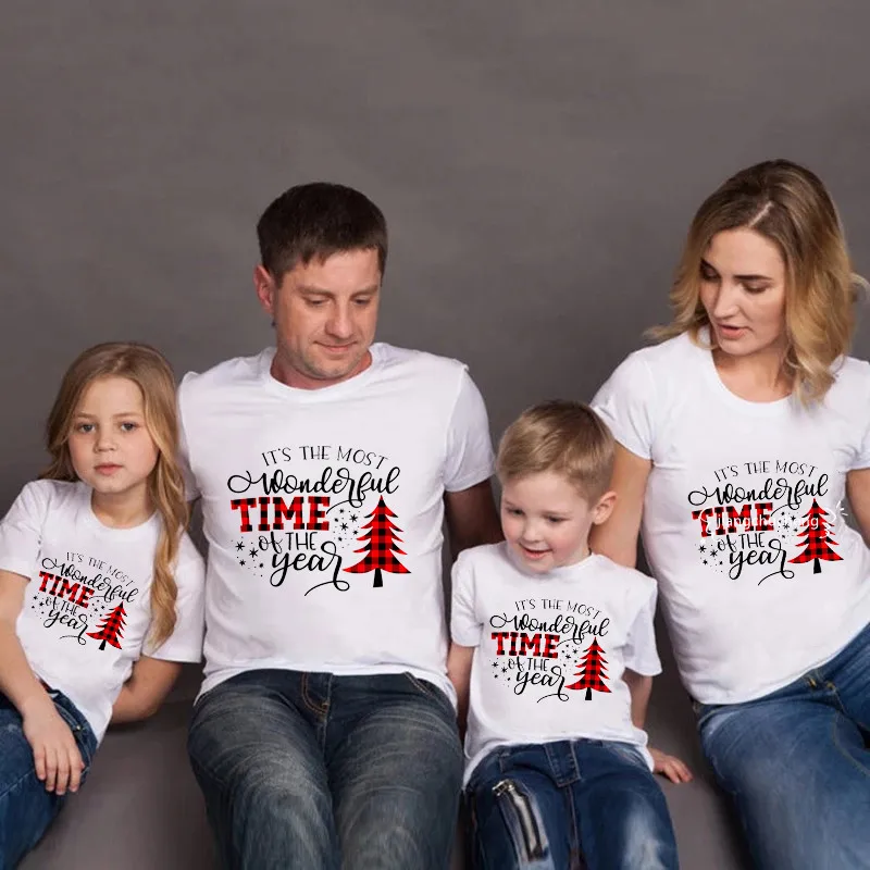 It's The Most Wonderful Time of The Year Family Matching Christmas Clothes Father Mother Kids T-shirt Baby Romper Xmas Outfits