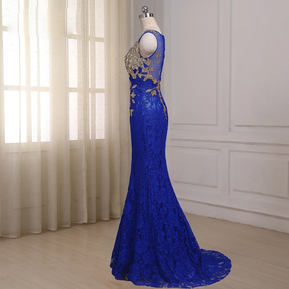 Jiayigong Royal Blue Mermaid Avondjurk Cap Sleeve Floor Lengte Custom Lange Formele Partij Prom Jurken Robe De Soiree