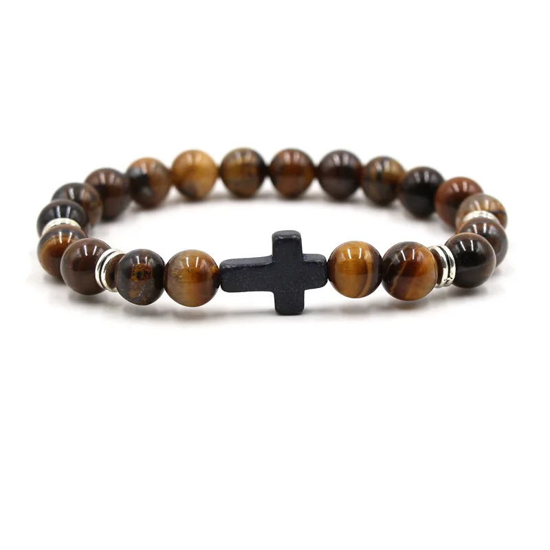 Classic 8mm Natural Stone Bead Bracelets Cross Bracelet For Men&Women Charm DIY Handmade Popular Tiger's Eye Stone  Jewelry 2023