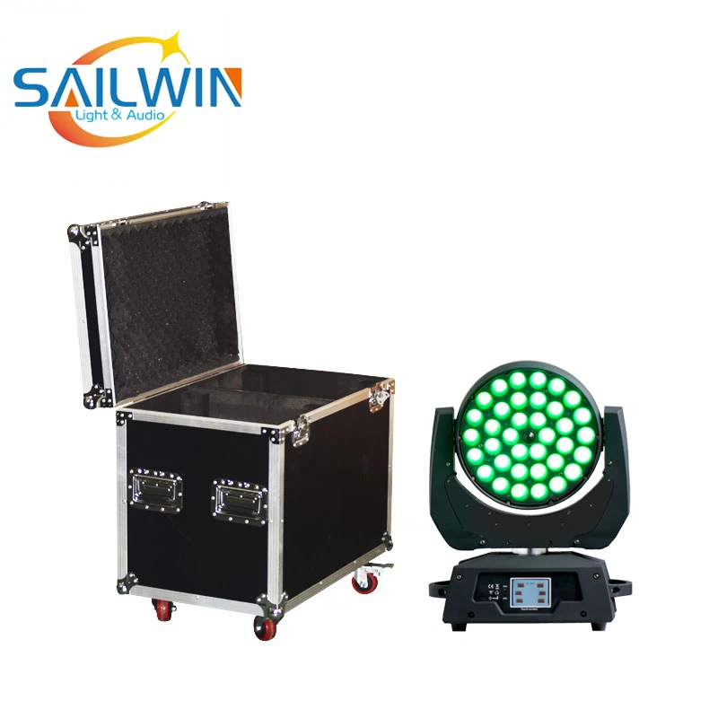 

STOCK 2X Lot 36X18W 6in1 RGBAW+UV LED Moving Head Wash Light With Zoom DMX Stage Light With 2in1 Flight Case Stage Lights