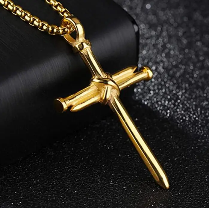 Stainless Steel Nail Cross Pendant Necklace For Men Women Gifts Jewelry With 3mm 18-32'' Box Chain Polished