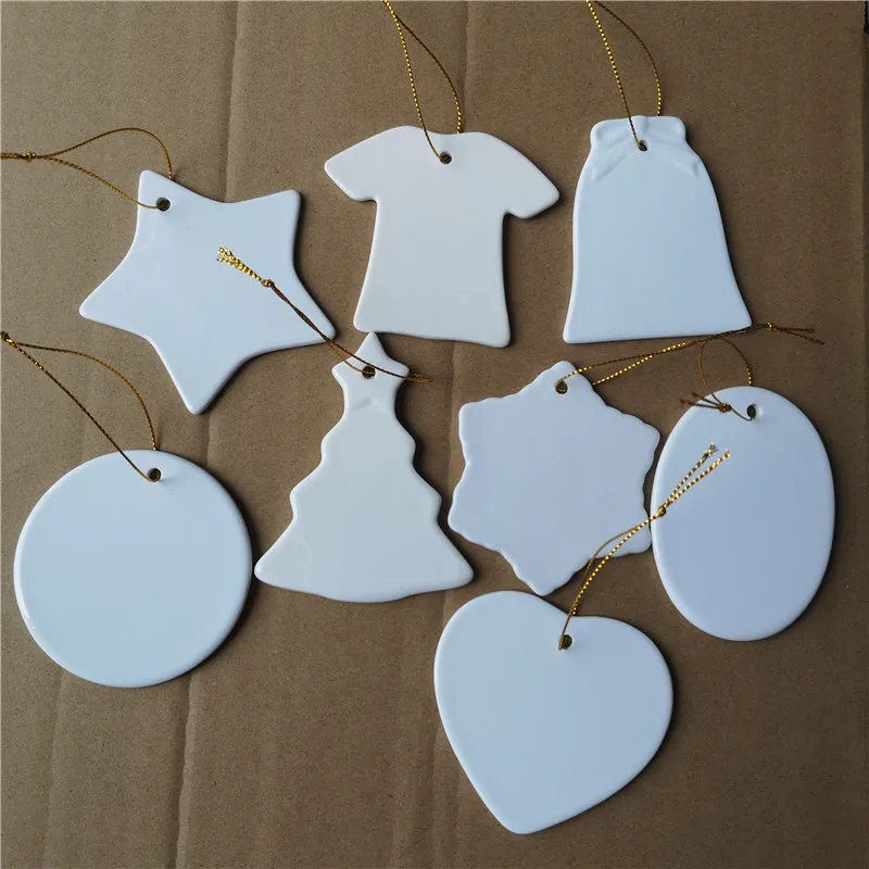 

sublimation christmas ceramic five star charms with rope hot transfer printing custom consumable can print two sided 10pcs/lot