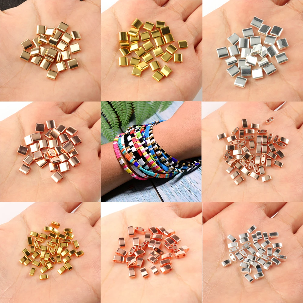 Natural Stone Two Hole Hematite Stone Mineral Loose Spacer Beads For Jewelry Making Handmade Diy Bracelet Necklace Earrings Tila