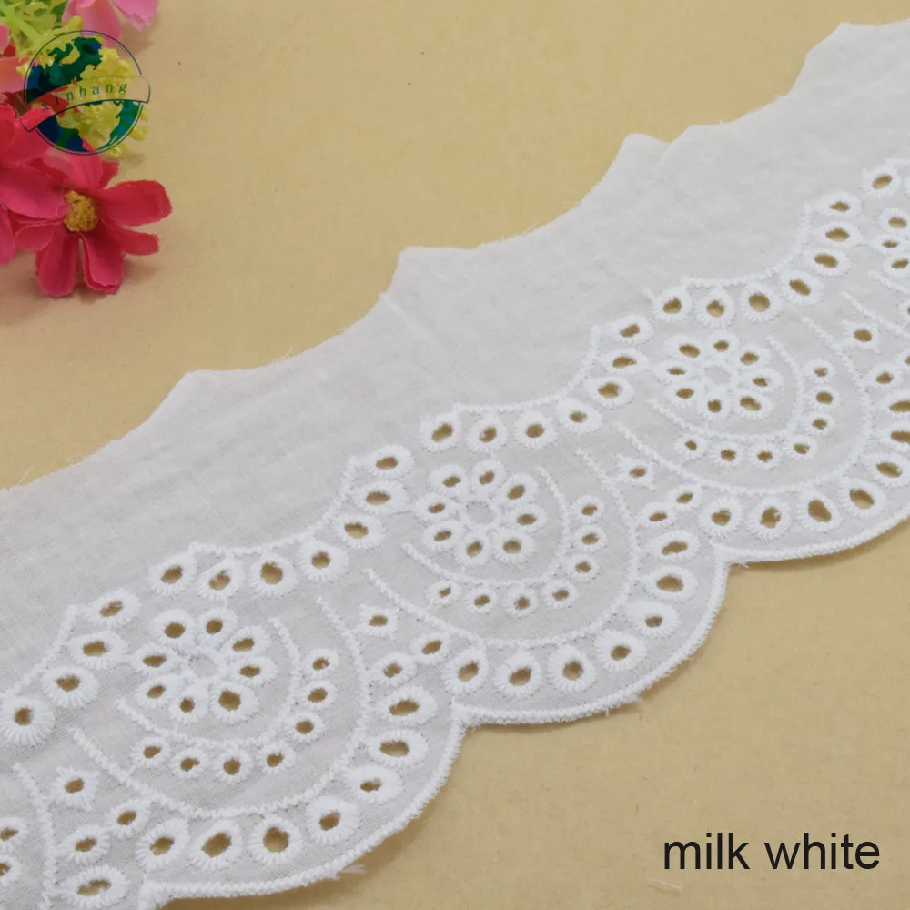 9cm Wide 100% Cotton Embroid Lace Sewing Ribbon Guipure Trim Wedding Decoration DIY Dolls Colthes Accessories Lace Edge#3995