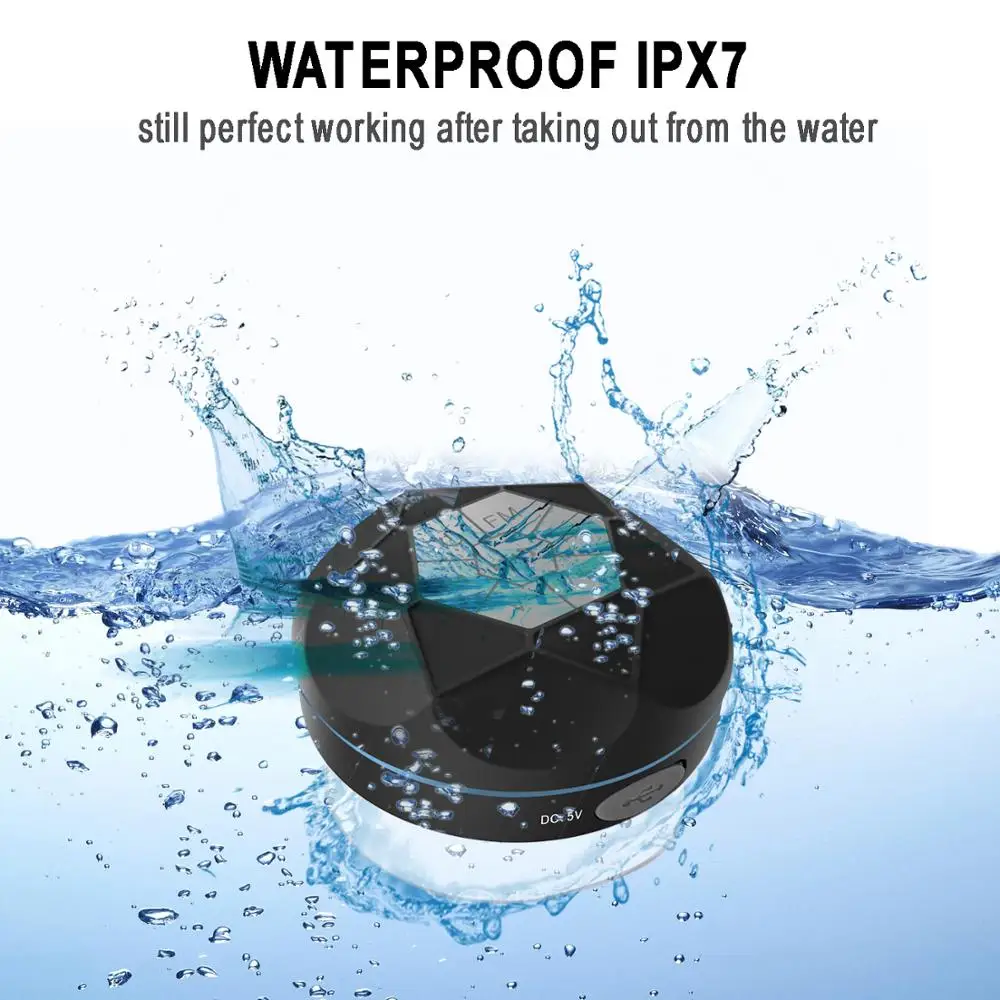 Portable Bluetooth Speaker, Waterproof IPX4 + FM Radio, Loud HD Sound, Shower Speaker Compatible With All Cell Phones, Black